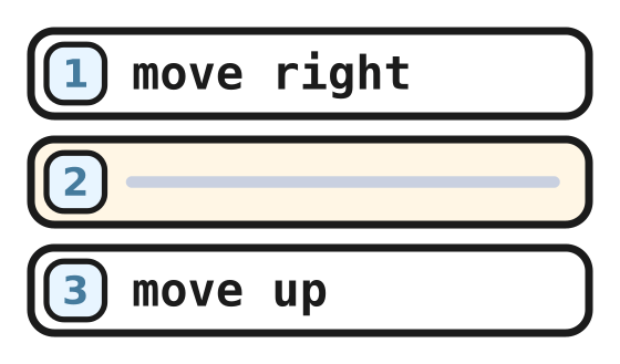 A program with an empty gap where line two should be