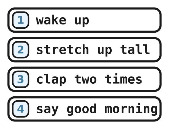 The morning program: wake up, stretch up tall, clap two times, say good morning