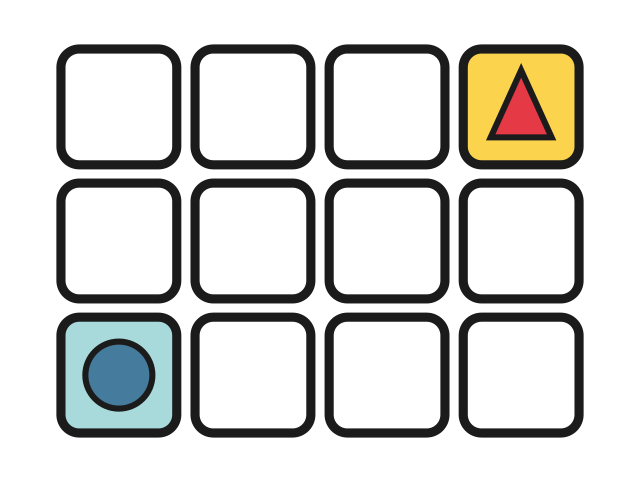 A four wide, three tall grid with a blue start dot and a flag
