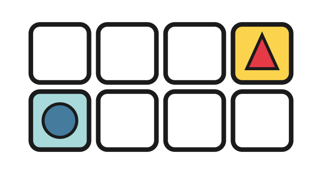 A grid with a blue start dot at the bottom left and a flag at the top right