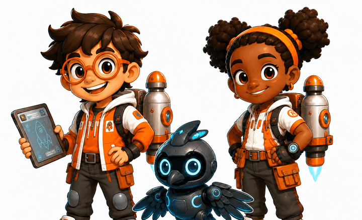 Rocket, Raven, and Nova the drone-bird together