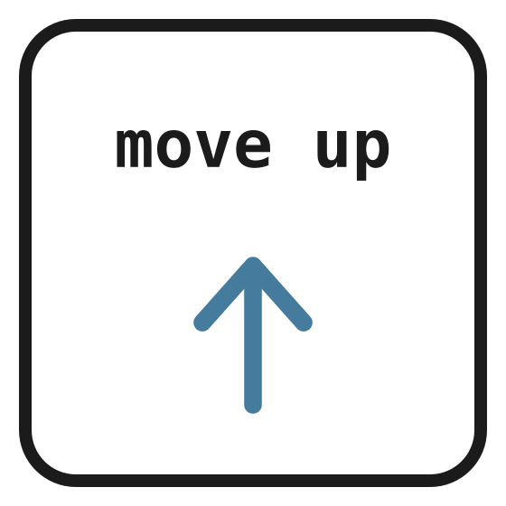 A word card that says move up, with a small up arrow hint