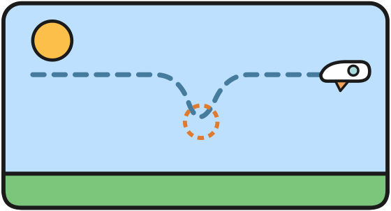 A test ship flight path that drops down at the same spot