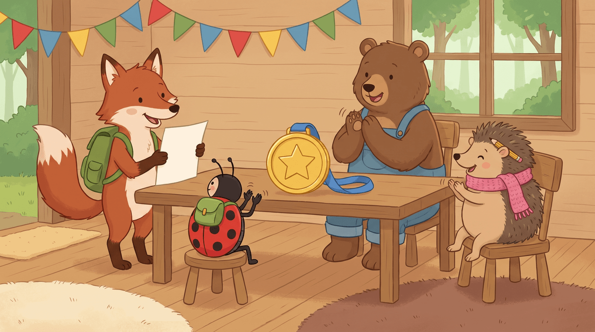 Ferris reads a thank you letter aloud. Lucy, Bennie and Hazel clap around the table.