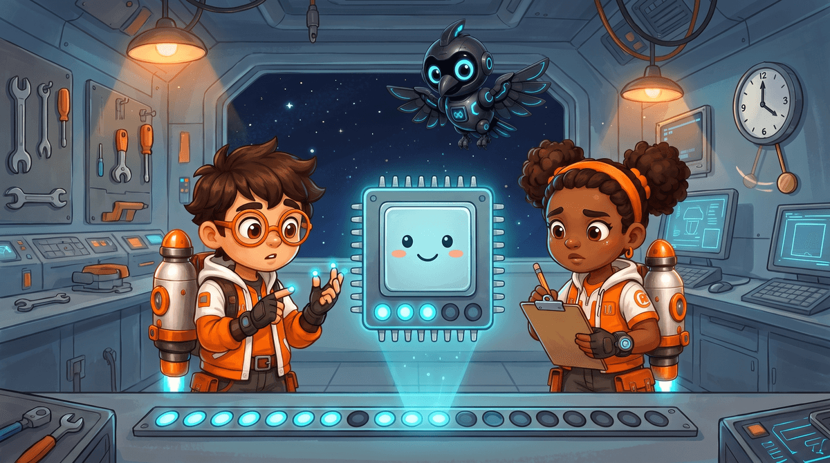 Nova shows the processor as a row of tiny switches. They flip on and off with a ticking clock.