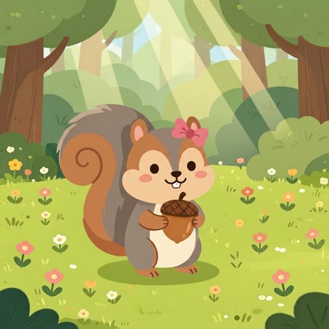Samantha the Squirrel with her acorns